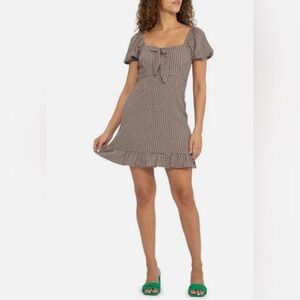 Sanctuary “East to West” Gingham Mini Dress In Chocolate Brown (Size: S)